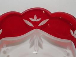 Beautiful Cut Crystal Red To Clear Scalloped Top Bowl