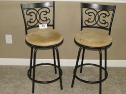 Ornate Swivel Bar Stools W/Padded Seat & Footrest