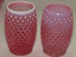 Vintage Fenton Cranberry Hobnail Pitcher & Glasses