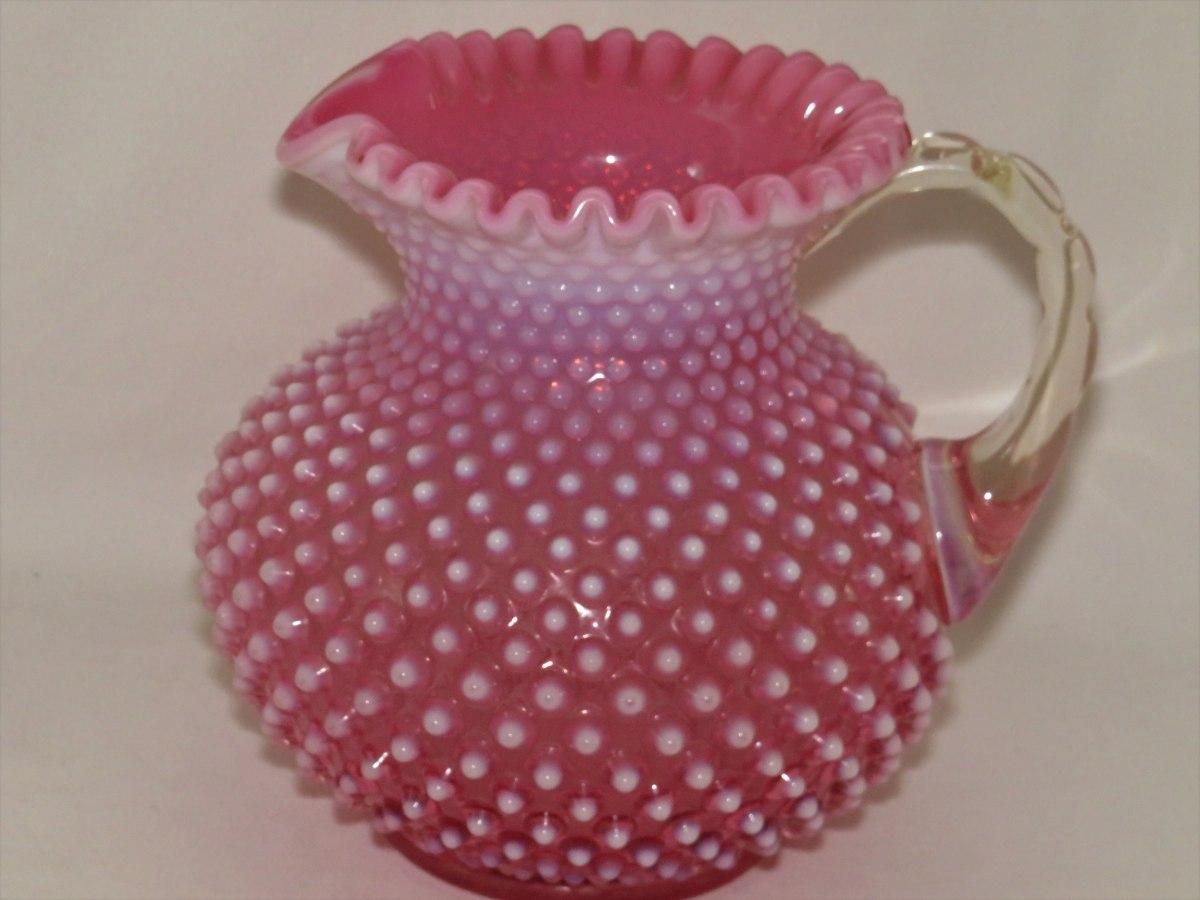 Vintage Fenton Cranberry Hobnail Pitcher & Glasses