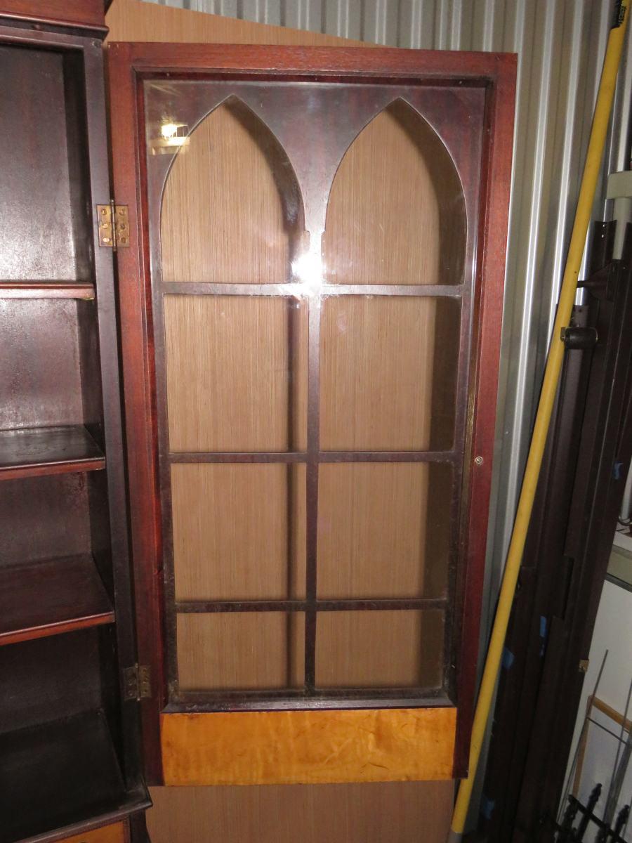 Stately Antique Double Door Wood Secretary W/Unique Inlay & Finials