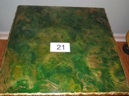 Ornate Pedestal Side Table W/Green & Gold Swirl Laquer Finish W/Gold Trim