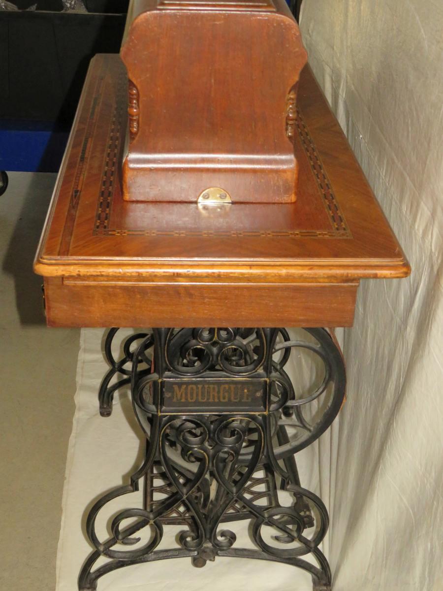 Early 1900's French MOURGUE Treadle Sewing Machine W/Inlaid Cabinet, Locking Cover, Manual & MORE!