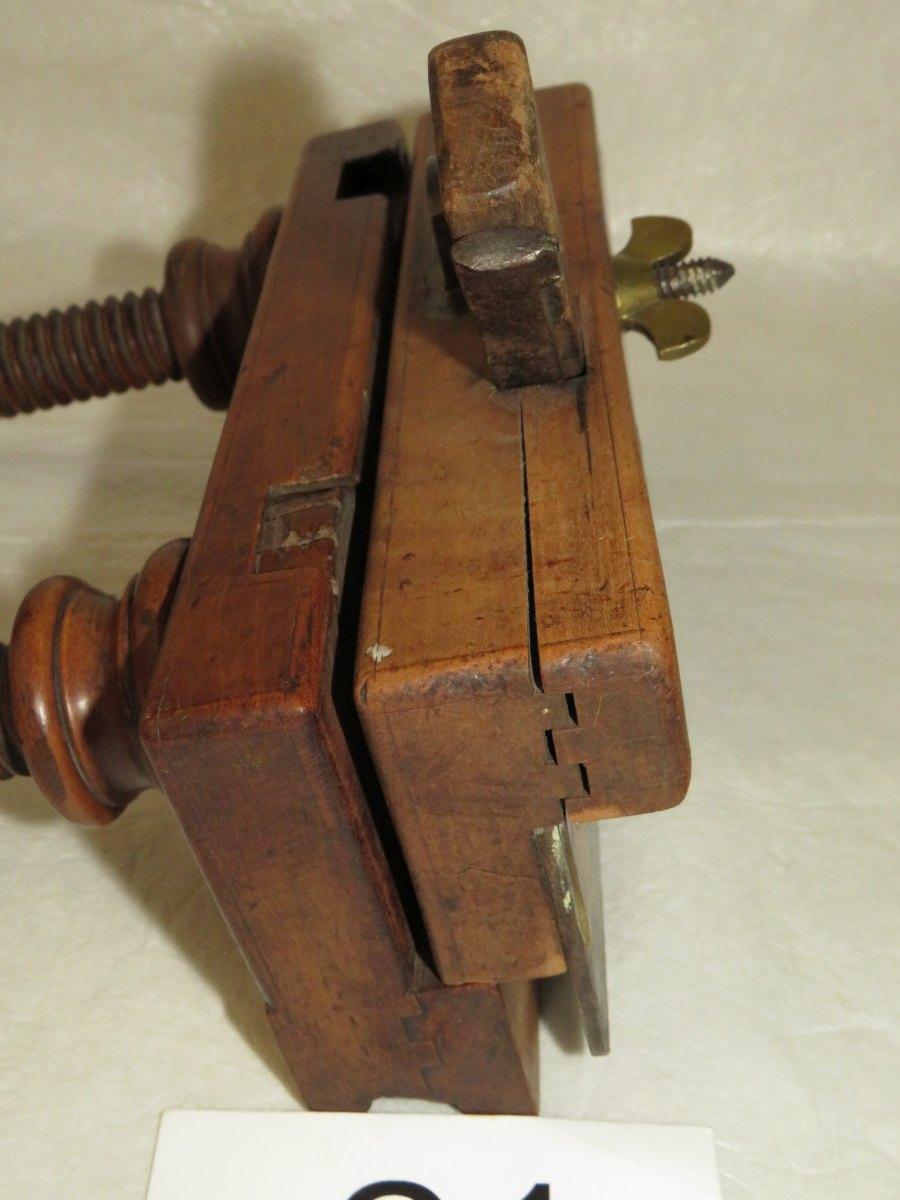 1800's French Double Wooden Screw Plough Plane W/Brass Insert