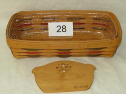 1996 Longaberger 14.5" Rectangular Pantry Basket W/Wood Divider & Plastic Liner