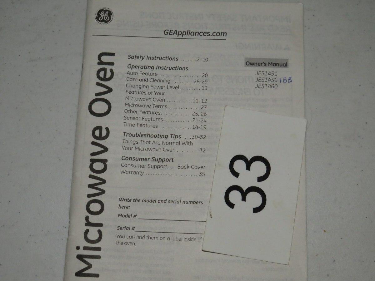 GE Microwave W/Manual Model #JES1456-1BB