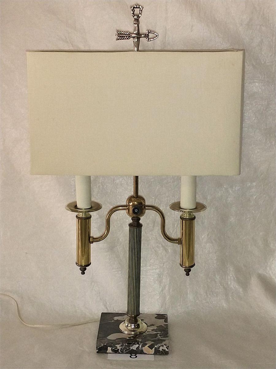 Marble Based Double Brass Lamp W/Retangular Shade
