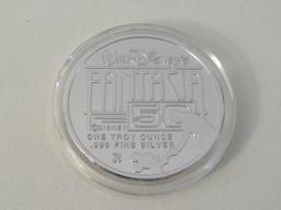 1990 Walt Disney's "Fantasia 50th Anniversary" Troy Ounce Silver Coin W/Silouette Design & Case