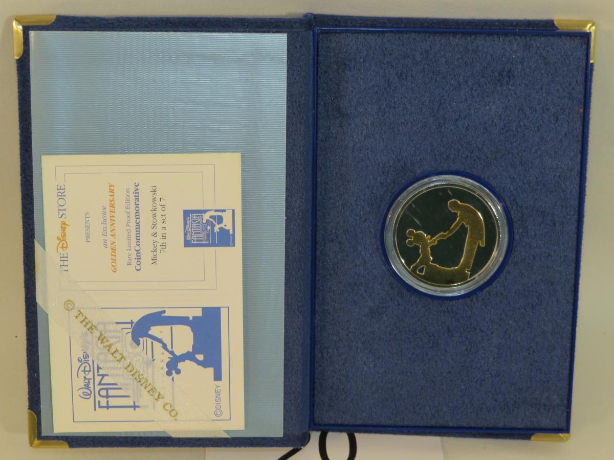1990 Walt Disney's "Fantasia 50th Anniversary" Troy Ounce Silver Coin W/Silouette Design & Case