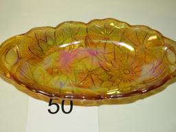 Vintage Merigold Carnival Glass Floral Themed Round & Oblong Bowls