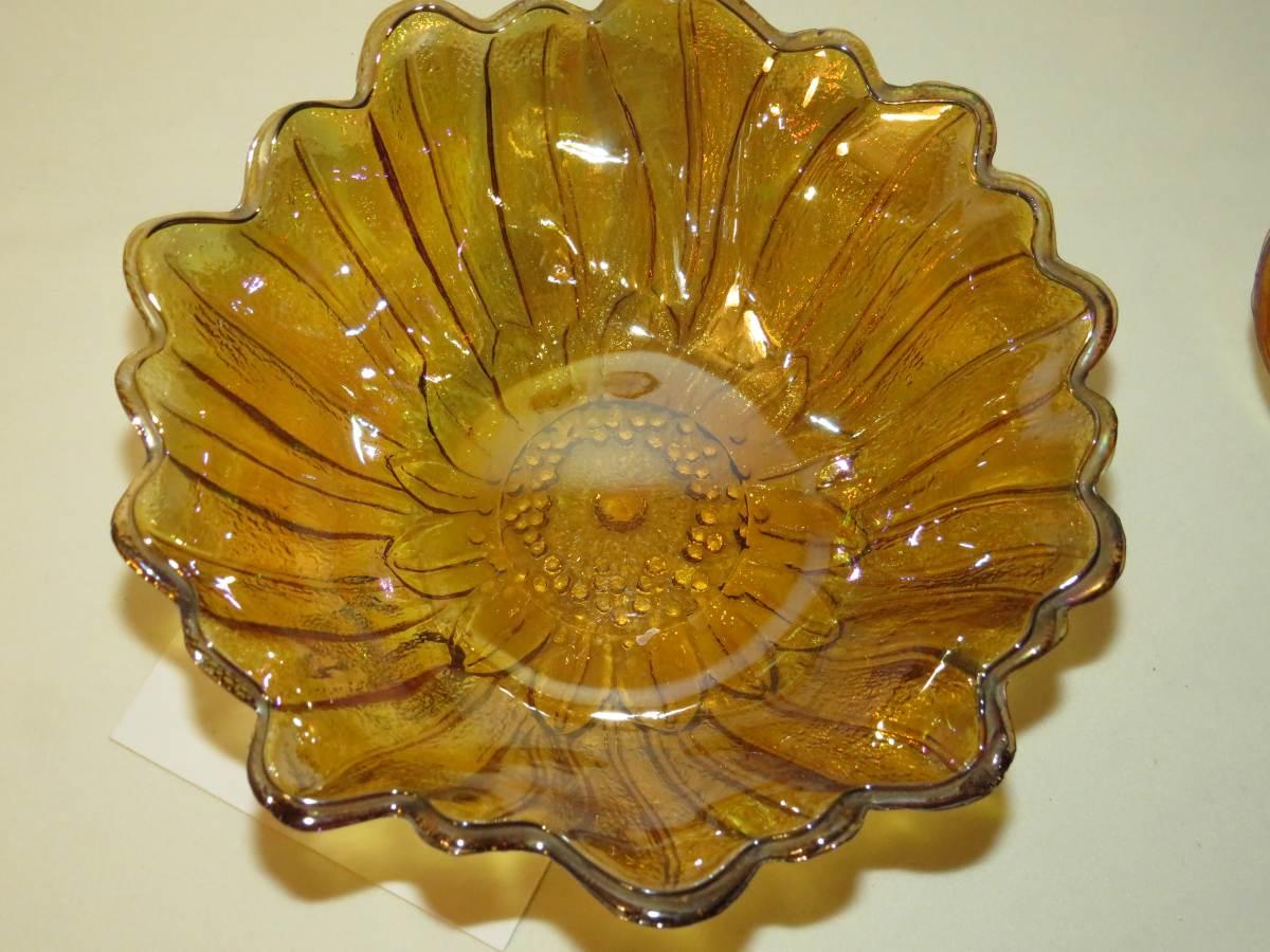 Vintage Merigold Carnival Glass Floral Themed Round & Oblong Bowls