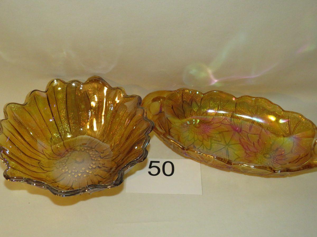 Vintage Merigold Carnival Glass Floral Themed Round & Oblong Bowls