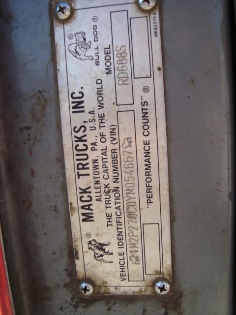 (Unit #7-89) 2000 MACK Model RD688S Tri-Axle Dump Truck, VIN# 1M2P270C0YM05