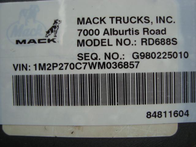 (Unit #7-64) 1997 MACK Model RD688S Tri-Axle Dump Truck, VIN# 1M2P270C7WM03