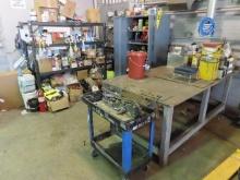 Steel Shop Table, Rack, Shelving Unit, and Manual Cutter (BUYER MUST LOAD - Except Table) (PA)