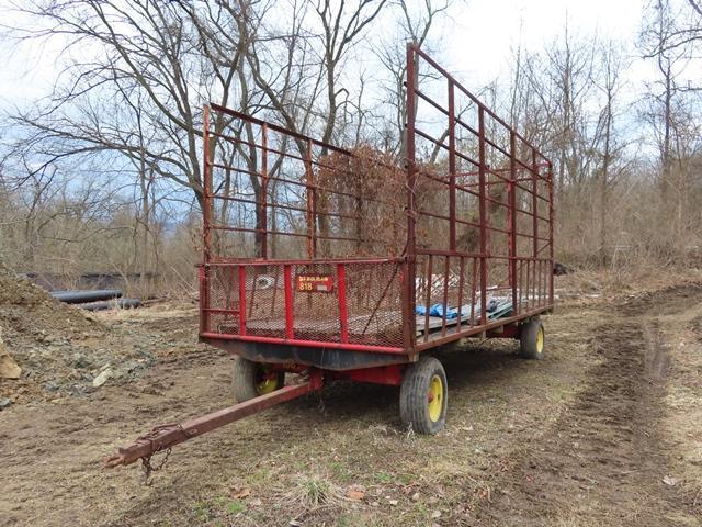 PEQUEA Model 818, 8' x 18' Hay Wagon, s/n 2717, equipped with 8' sides, wagon steer, and 9.5L-15SL