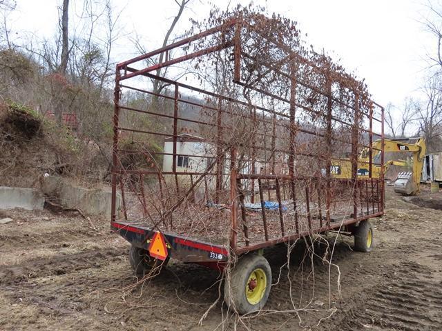 PEQUEA Model 818, 8' x 18' Hay Wagon, s/n 2717, equipped with 8' sides, wagon steer, and 9.5L-15SL