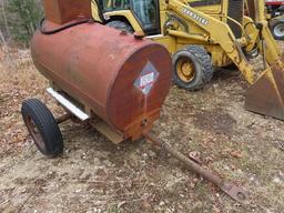 300 Gallon Portable Fuel Tank, with 12 Volt electric pump and 8.50x16 tires. In good condition with