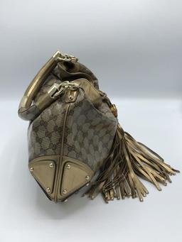 Brown Gucci Bag with Tassels Gucci Beige/Gold GG Crystal Coated Canvas Medium Babouska Indy Top Hand