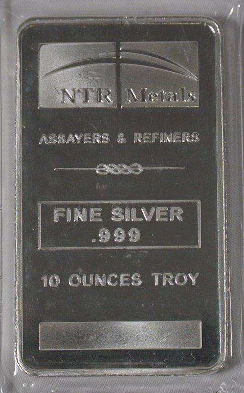 10 troy ounce silver bars The beautifully made 10 oz NTR Metals silver bar displays the NTR Metals l