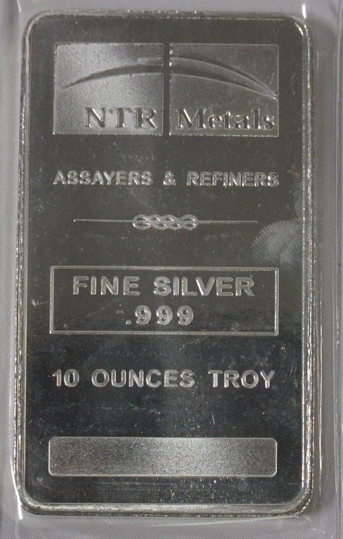 10 troy ounce silver bars The beautifully made 10 oz NTR Metals silver bar displays the NTR Metals l