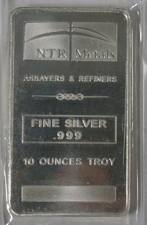 10 troy ounce silver bars The beautifully made 10 oz NTR Metals silver bar displays the NTR Metals l