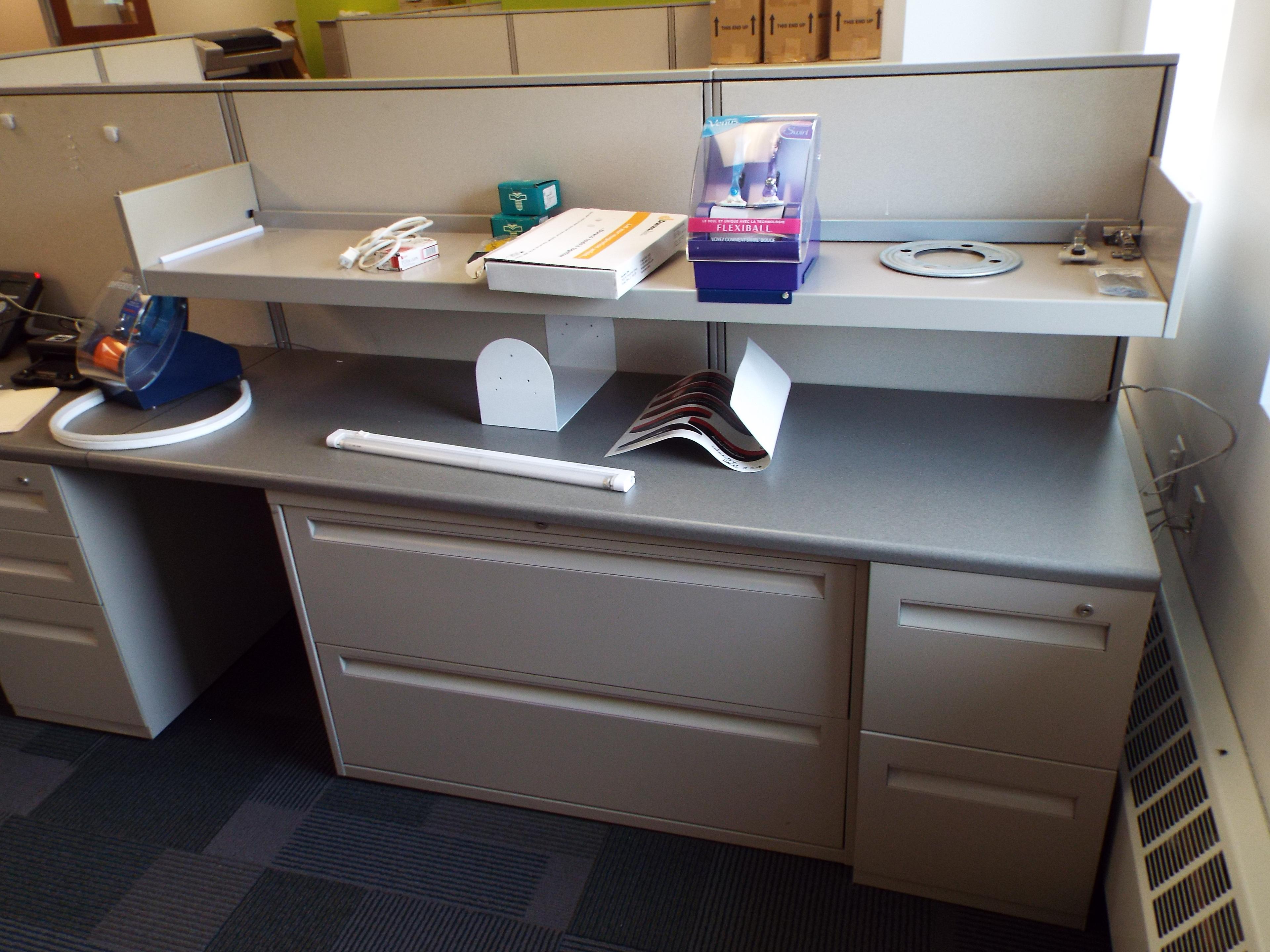 2 Modular work station with a two drawer and a three drawer cabinet