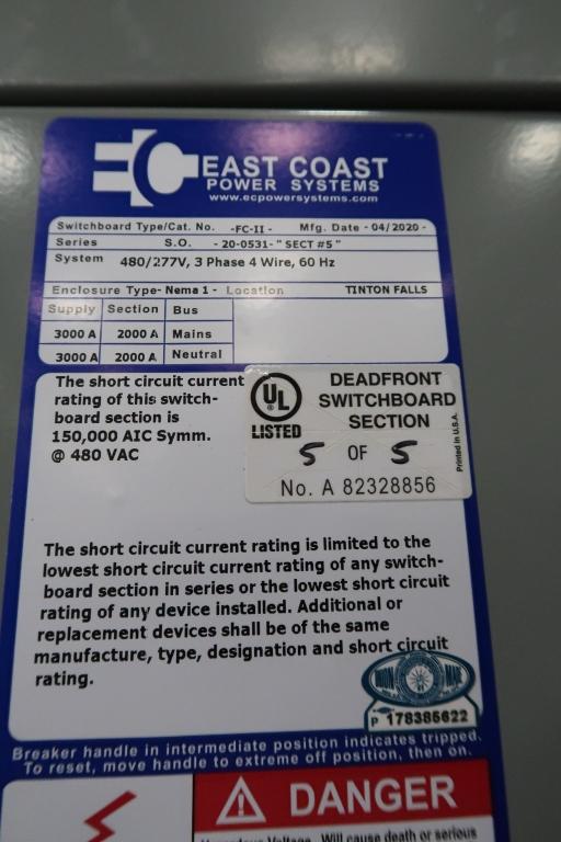 East Coast power systems FCII 480/277V 3  phase 4 wire 60Hz Model 20-0557; Feeder  Disconnect; secti