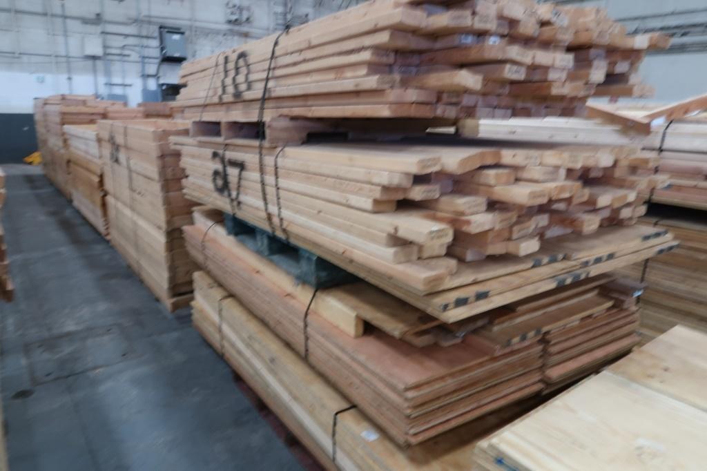 Lot of (9) Pallets of Wood  8 ft 2 in x 4in; 8 ft x 2 ft Plywood and 7 ft x 2 ft Frames