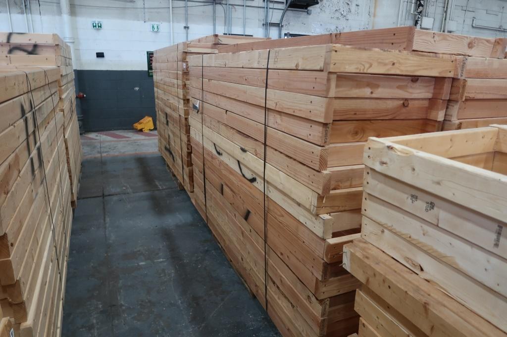 Lot of (9) Pallets of Wood  8 ft 2 in x 4in; 8 ft x 2 ft Plywood and 7 ft x 2 ft Frames