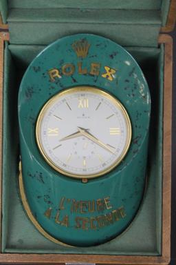 Rolex clock with case, 3-1/2" diameter