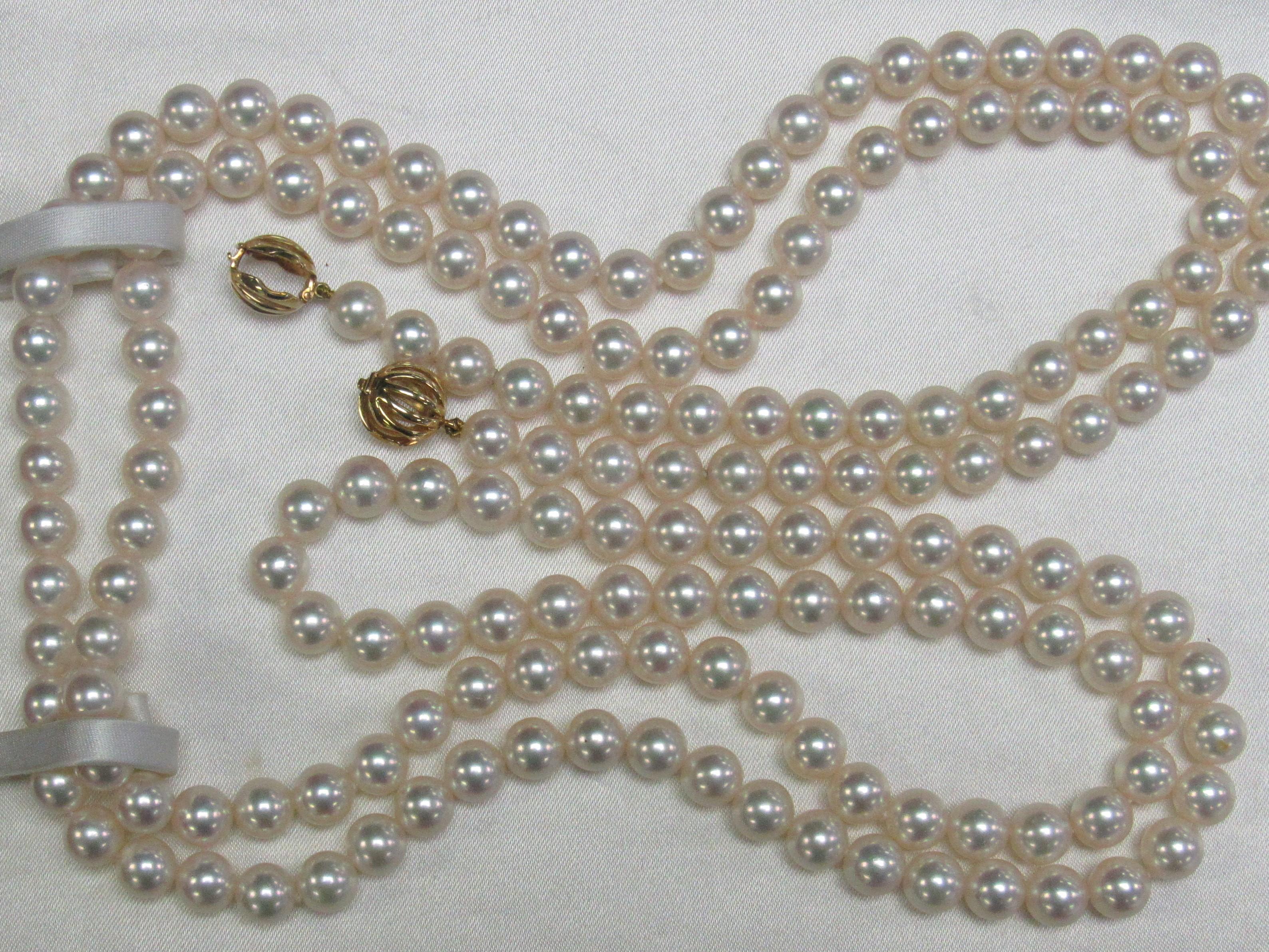 Mikimoto Akoya cultured pearl rope strand, length 51", 171 round 7.0-7.5mm