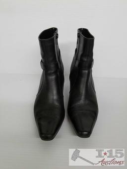 Two pairs of Black Leather Women's Designer Boots Anne Klein Size 8, Via Spiga Size 7.5