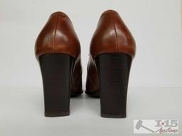 Three pairs Women's Leather Shoes: Via Spiga Bootie Size 7.5, Marc Fisher Wedge Sandals 7.5, Stuart