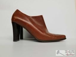 Three pairs Women's Leather Shoes: Via Spiga Bootie Size 7.5, Marc Fisher Wedge Sandals 7.5, Stuart