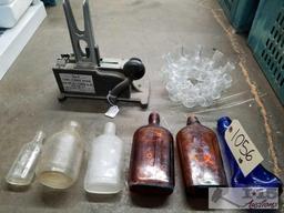 Approximately 6 vintage bottles, floral arranger, B&K floral stemming machine