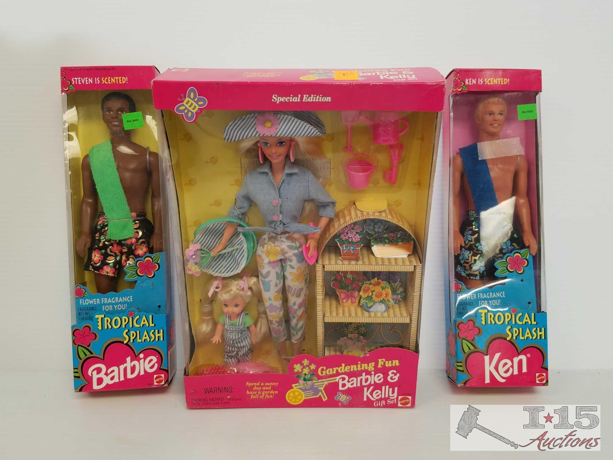 Barbie Tropical Splash Steven and Ken, Gardening Fun Barbie & Kelly Gift Set