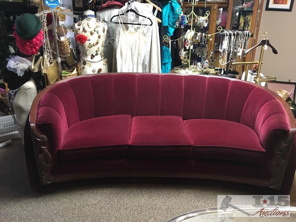 Beautiful Vintage Rich Burgundy Couch with pillows