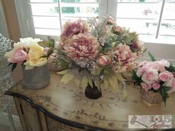 Assorted silk plants in pots