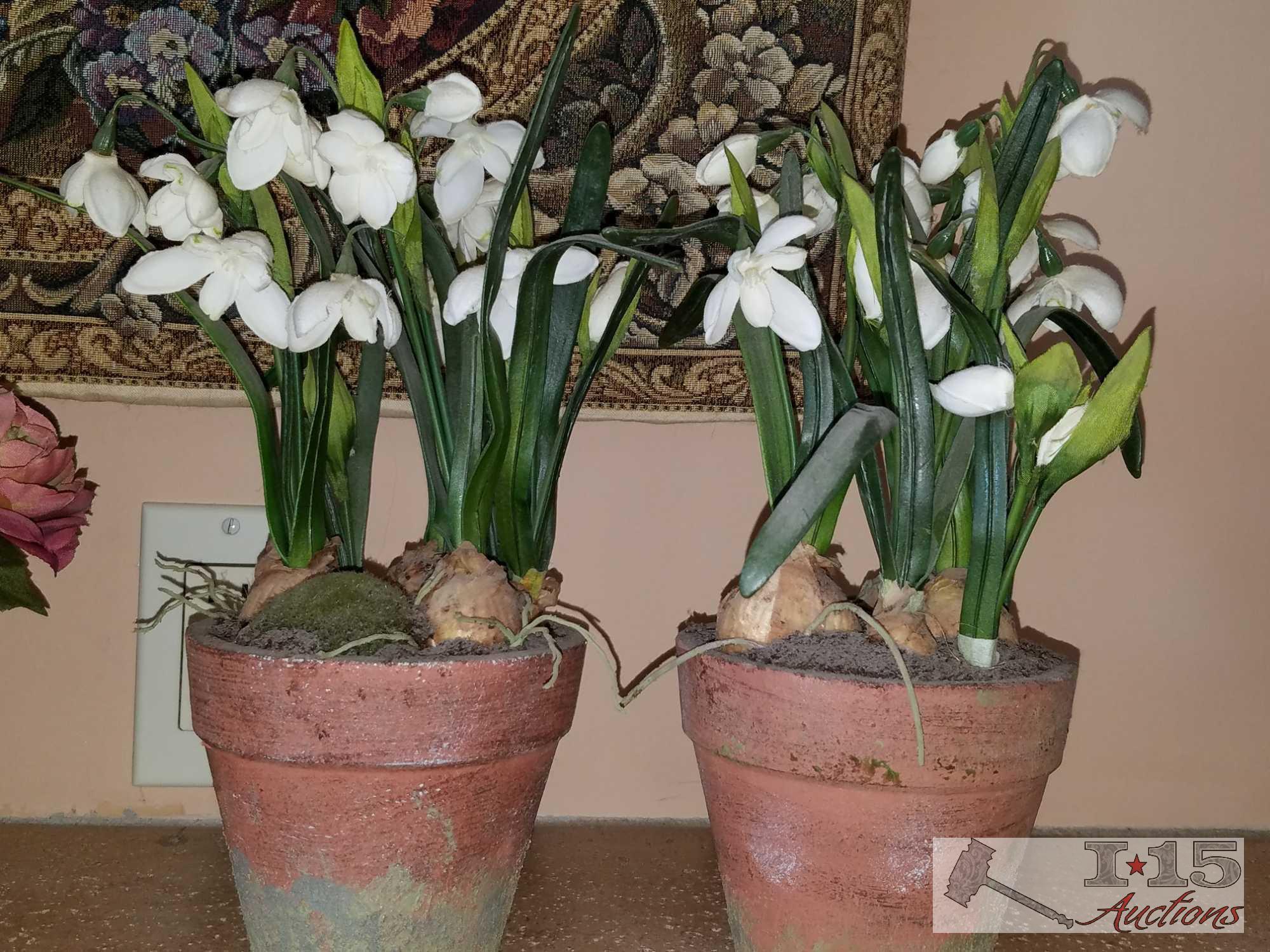 Assorted silk plants in pots