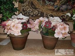 Assorted silk plants in pots