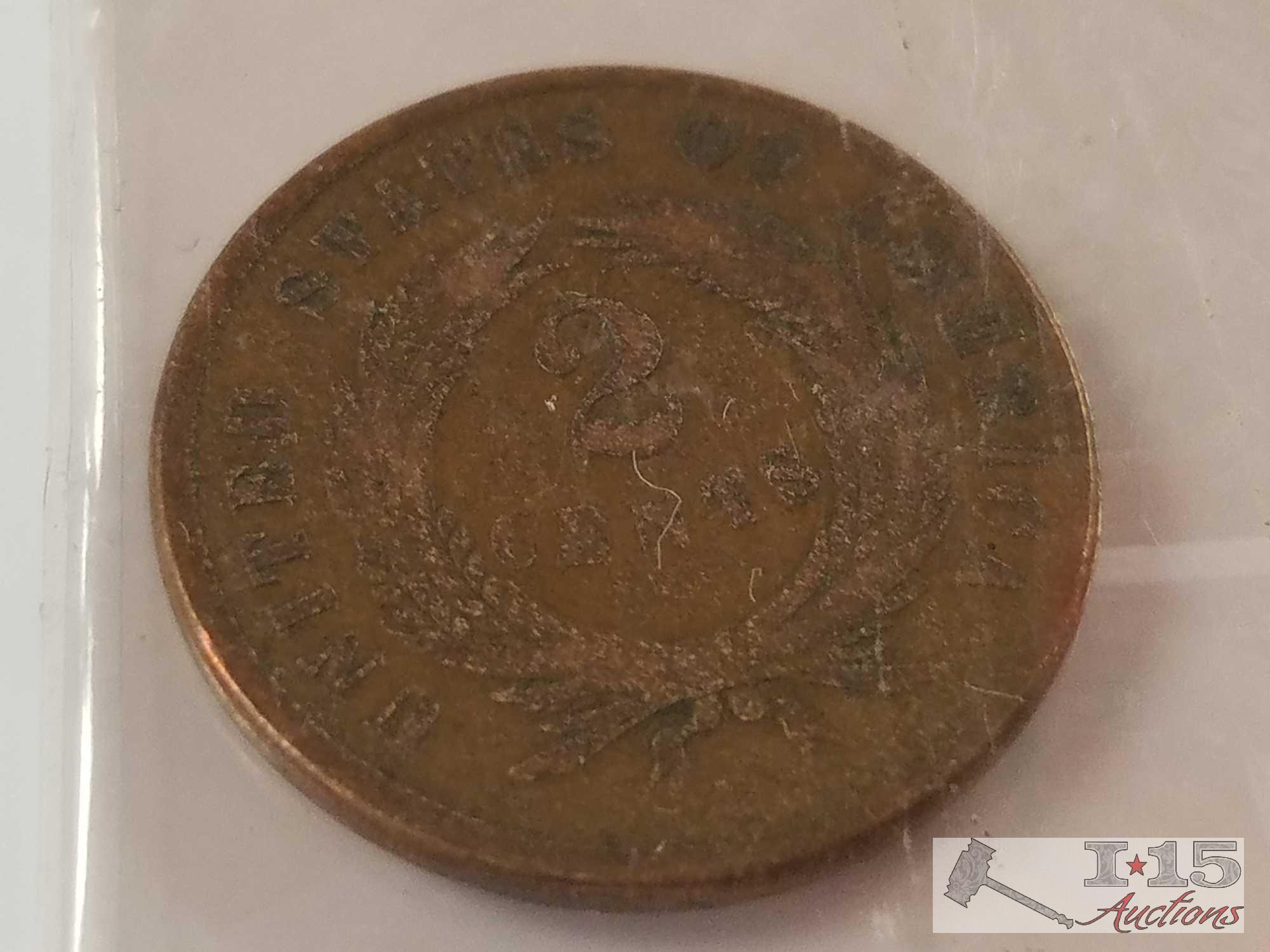 Four Two-Cent coins: quantity 3 - 1865, 1869