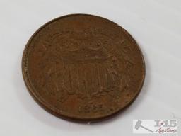 Four Two-Cent coins: quantity 3 - 1865, 1869