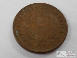 Four Two-Cent coins: quantity 3 - 1865, 1869