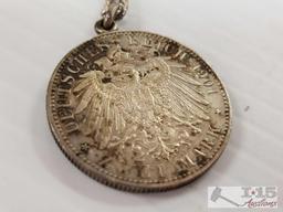 1901 and 1904 Deutsches Reich Zwei Mark Silver Coins on Sterling Silver chains