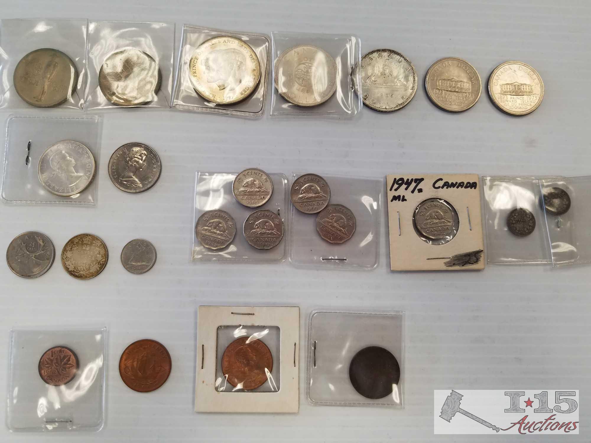 Canadian Coin Dollars, Half Dollar, Quarters, Dimes, Nickels, Half Pennies