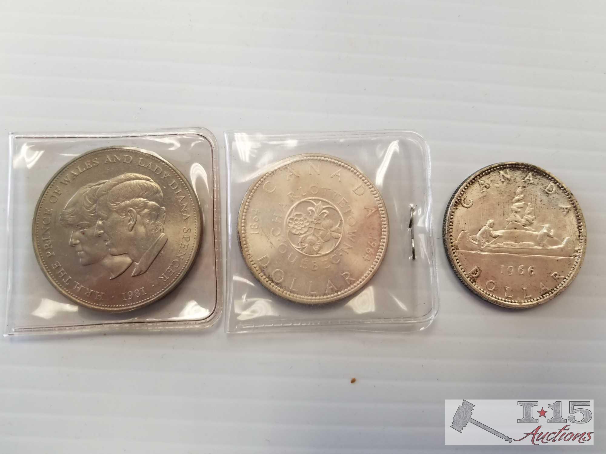 Canadian Coin Dollars, Half Dollar, Quarters, Dimes, Nickels, Half Pennies