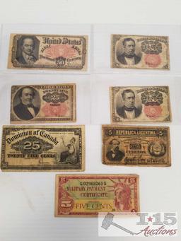 Old U. S. Paper Currency: 10, 25, 50 Cent fractional currency bill,