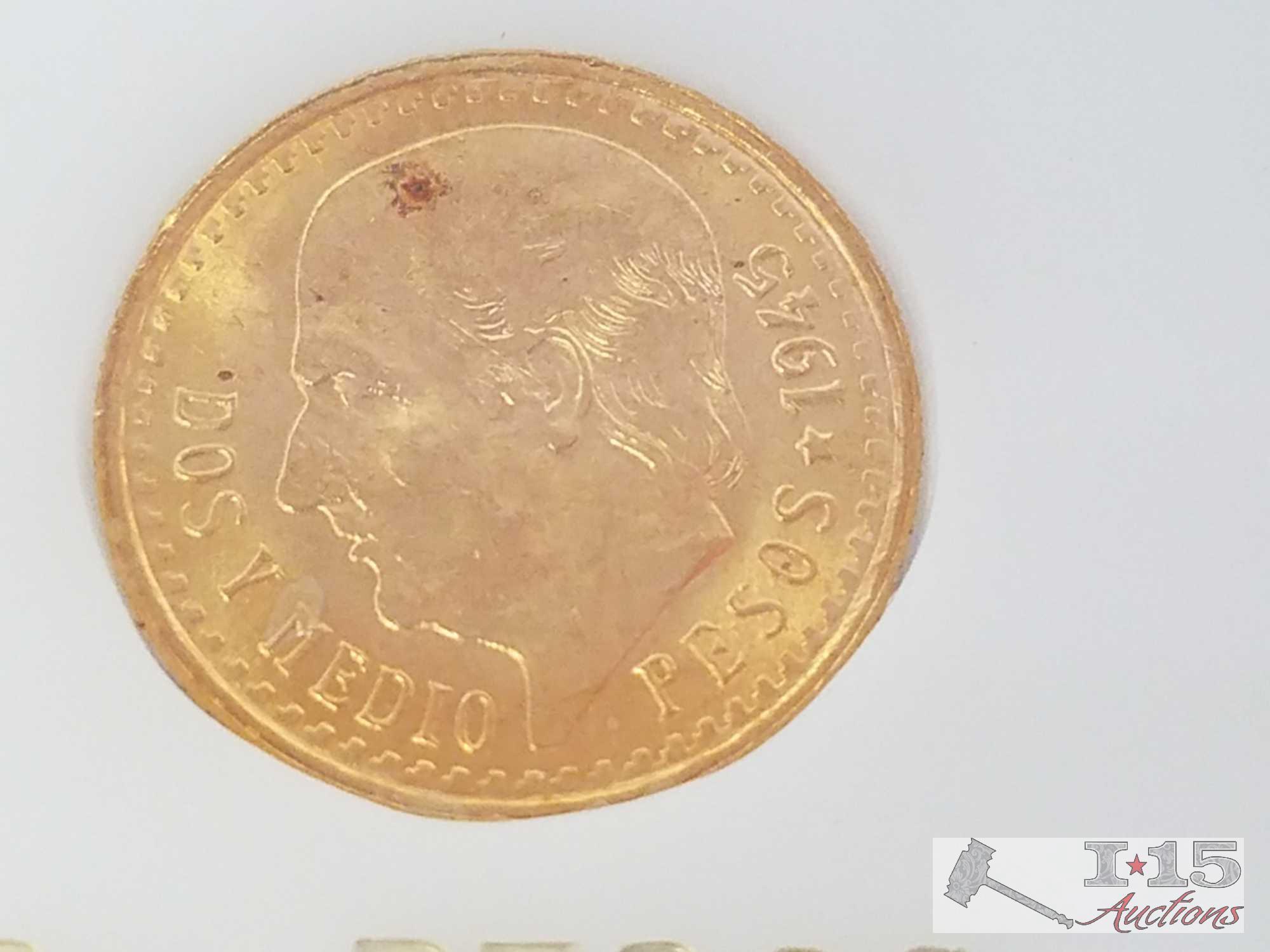 Mexico gold coins - 1955 5 pesos coin, 1945 2.5 pesos coin, 1945 2 pesos coin