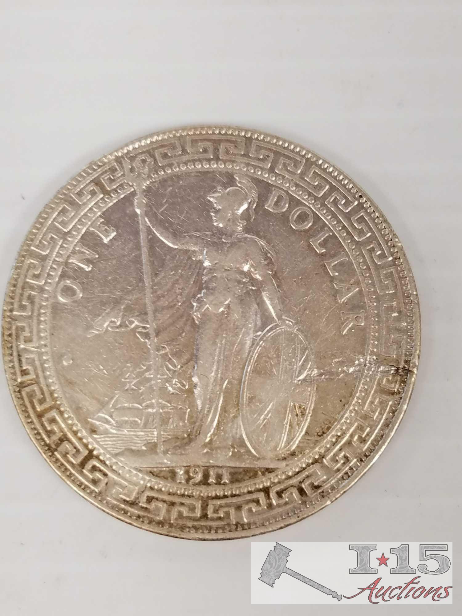 7 Silver coins: 1780 Austrian Maria Theresa Silver Dollars, 1911 UK Hong Kong Silver Dollar and more